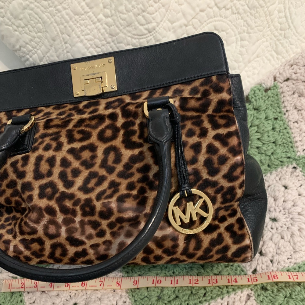 Michael Kors Leopard Calf Hair Tote Bag with Black Leather & Gold Accents - Picture 6 of 16